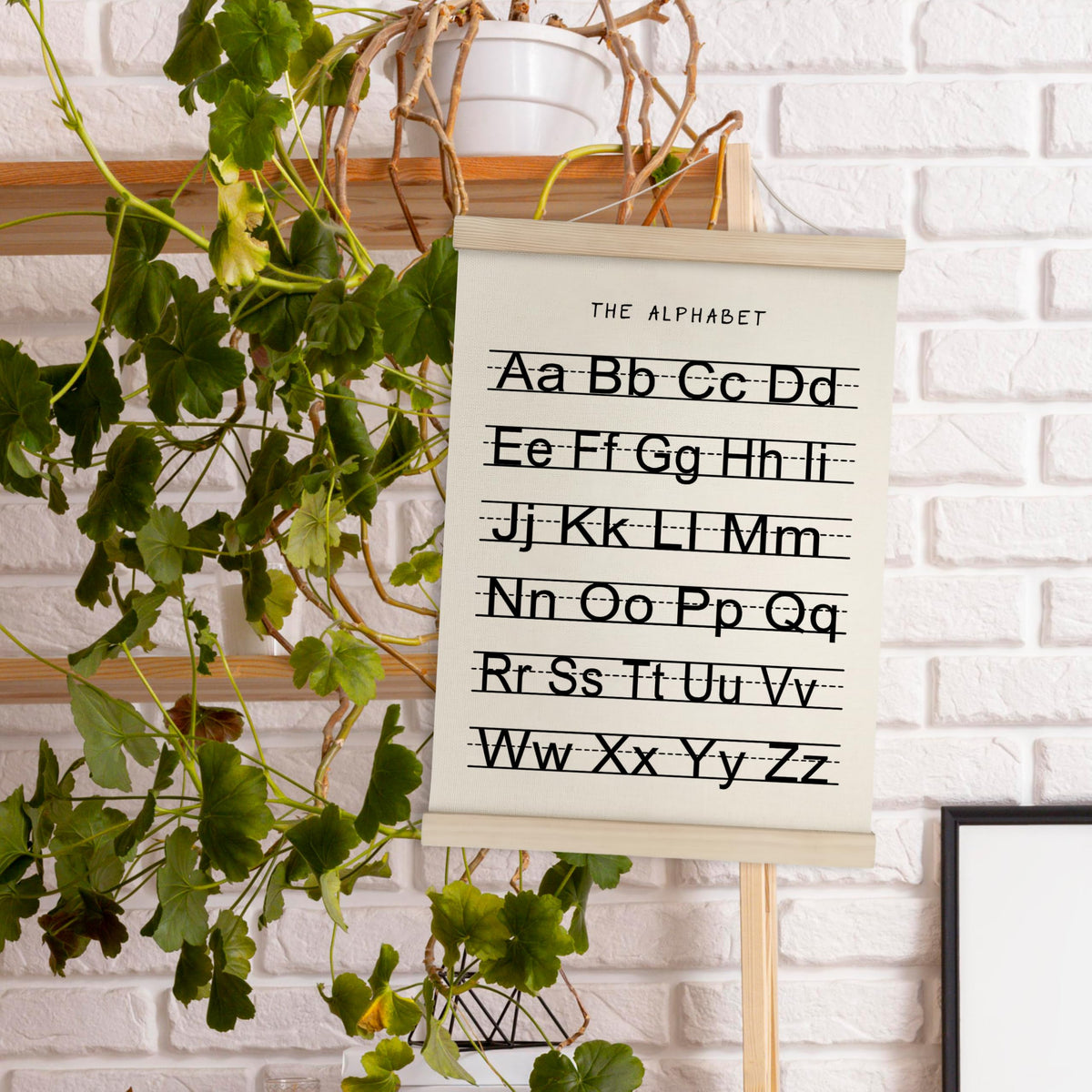 HRQKO Alphabet Numbers Poster Hanger Frame Set of 2, Nursery Wall Decor, Black ABC Poster Wall Art with Wooden Frames, Alphabet Banner Wall Hanging Decor for Boy Toddler Room Playroom, 12x16 Inch
