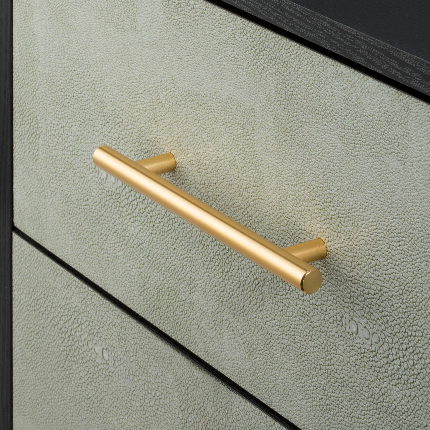 SANGO Shagreen 2-Drawer Nightstand, Modern Black Bedside Table with Gray Faux Shagreen Drawer Fronts, Brass Handles, Sturdy Legs, Elegant Storage for Contemporary & Luxury Homes