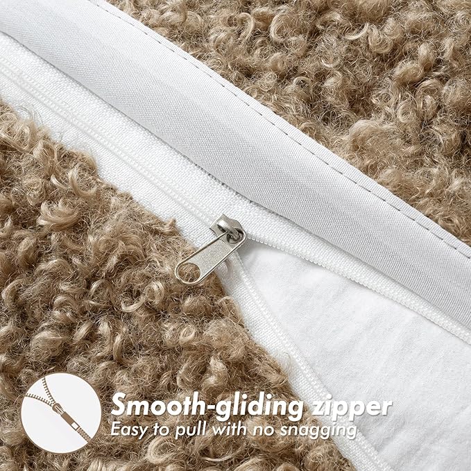 Faux Fur Throw Pillow Covers 20x12 Inch Set of 2 Boucle Neutral Decorative