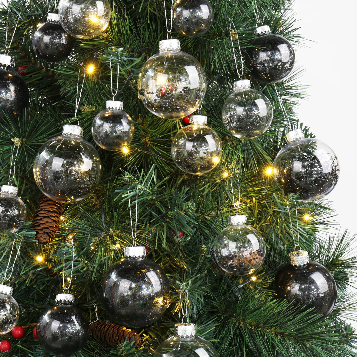 Briful 30PCS Shatterproof 2'' Halloween Tree Balls Set - Black & Clear Decorative Hanging Ornaments for Xmas Tree & Party Decoration