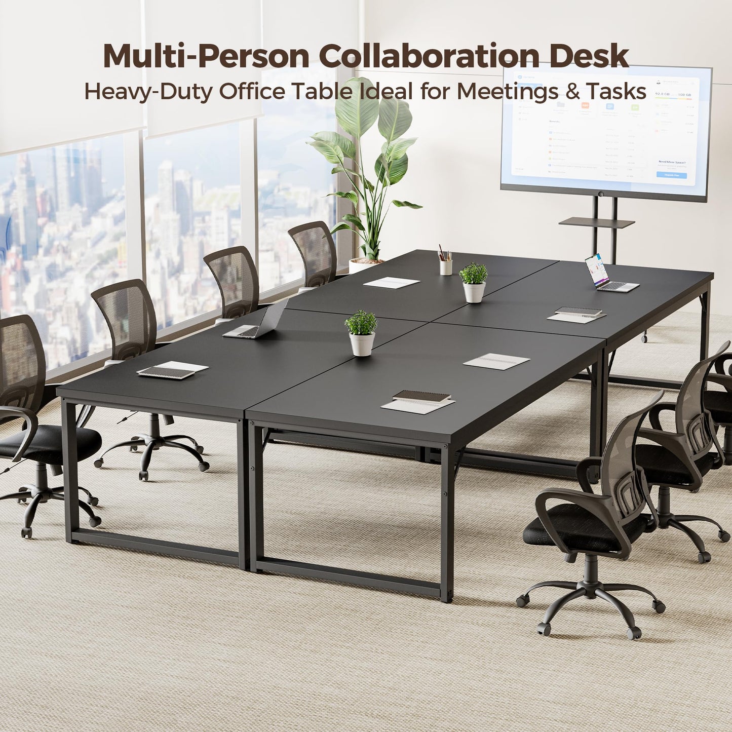 Mericonia 40 Inch Computer Desk, 1" Thick Modern Simple Study Writing Table, Heavy Duty Industrial Office Desk for Home Bedroom Workstation, Black
