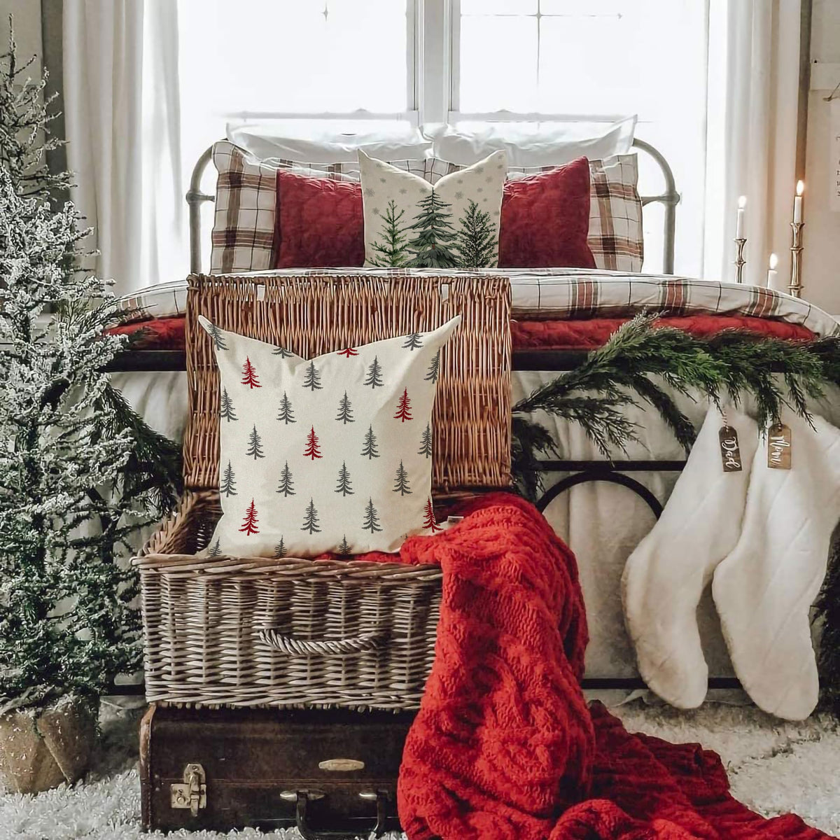 DFXSZ Christmas Pillow Covers 18x18 inch Set of 2 Christmas Tree Decorative White Throw Pillow Covers Winter Famliy Decoration for Home Couch TH-30G18