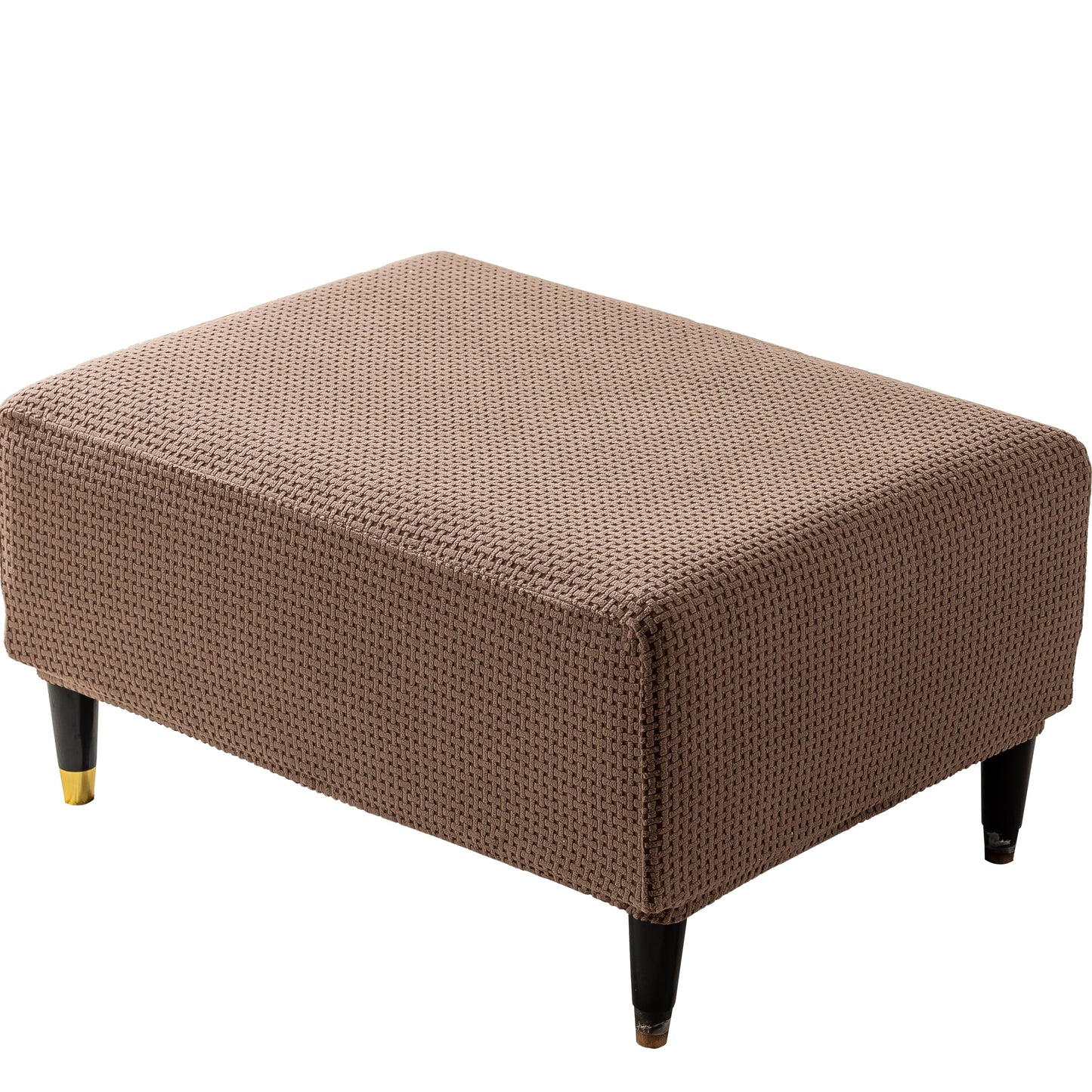 KaviKon Ottoman Cover Slipcover Rectangle Fit Length 25"-30" Stretch Foot Stool Slip Cover, Footrest Slipcovers Protector with Elastic Band, Ottoman Cover Removable Washable(Small,Grid Weave Coffee)