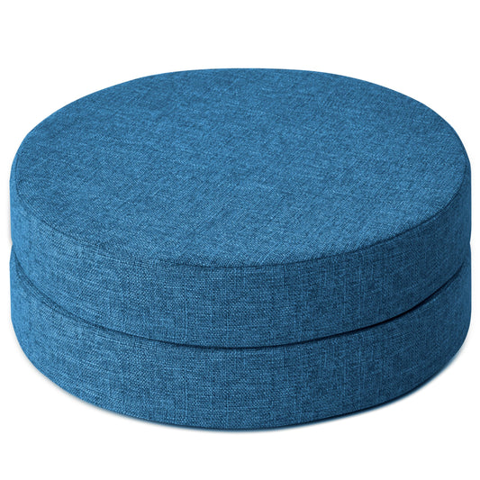 AddGrace 2.5" Thick Non Slip Round Chair Pad Set of 2, 16" Round Chair Cushion with Machine-Washable Cover and Long Zipper, Seat Cushions for Kitchen, Office, Floor and 16" Ottoman, Blue