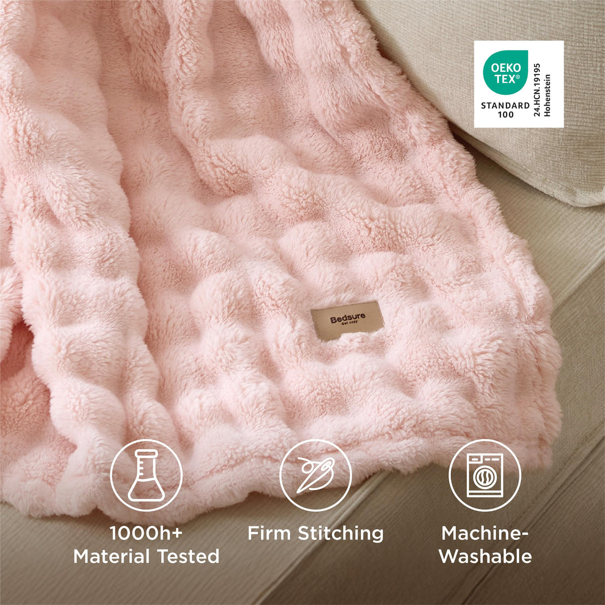 Bedsure 3D Fleece Bubble Blanket for Couch - Cute Pink Twin Blanket for Teen Girl Bed College Dorm Room Decor - Luxury Soft Cozy Birthday Gift for Women Girls, Lightweight,Light Pink, 60"×80"