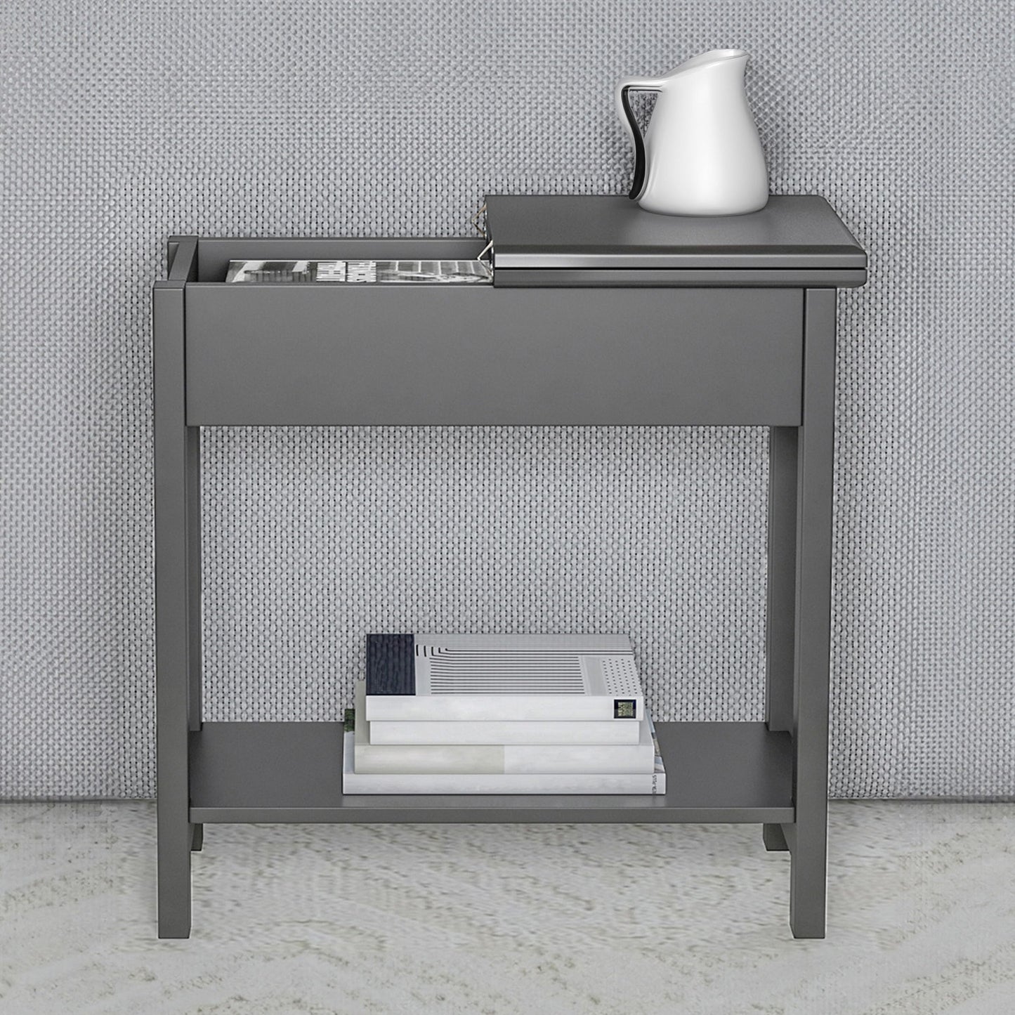 Lavish Home Flip Top End Table – Set of 2 Living Room End Tables with Hidden Hinged Storage Compartment and Lower Shelf (Gray)