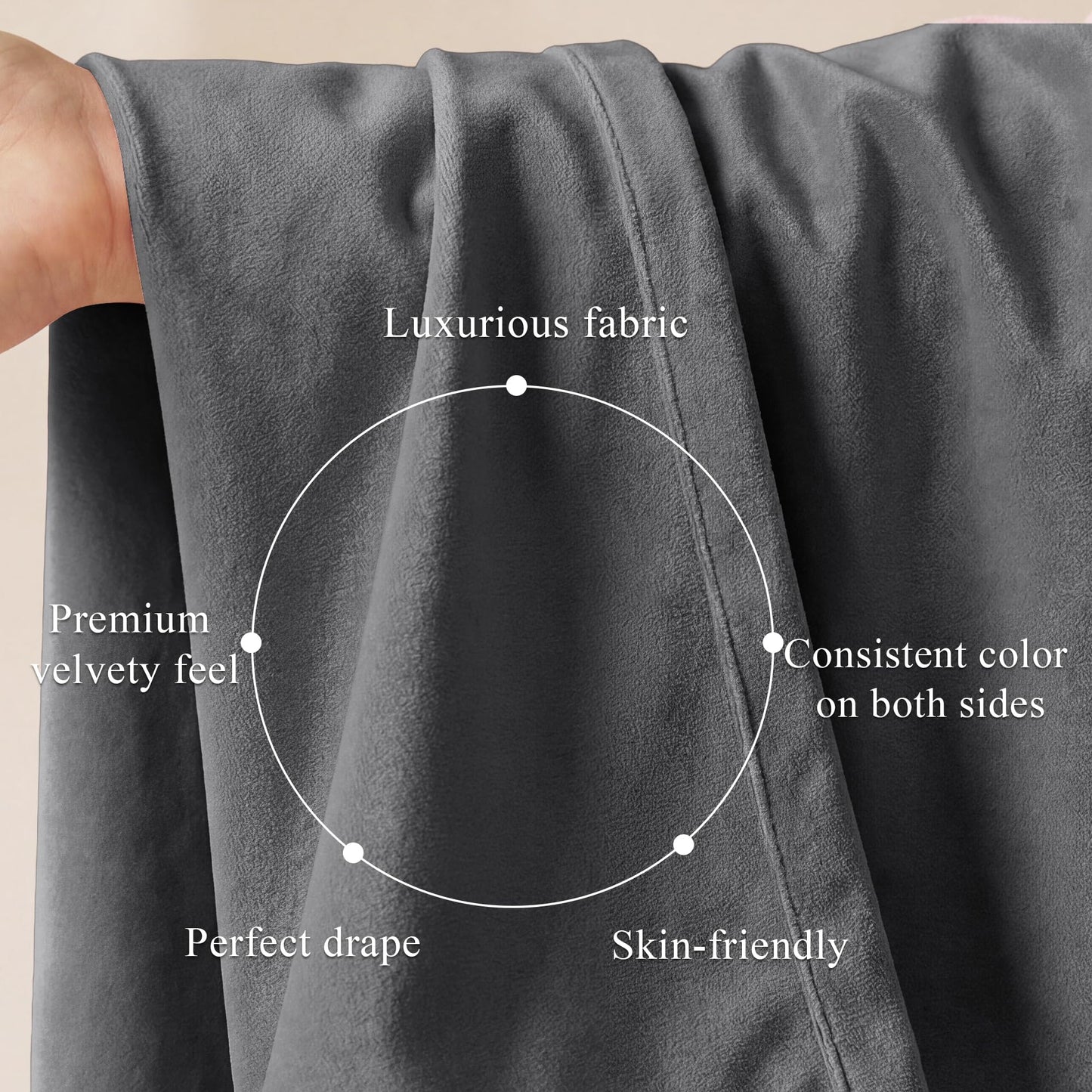StangH Extra Long Velvet Curtain Panels - Super Soft Velvet Textured Blackout Drapes for Bedroom Thermal Insulated Window Privacy Blinds for Villa/Living Room, Grey, 52 x 108 Inch, 2 Panels