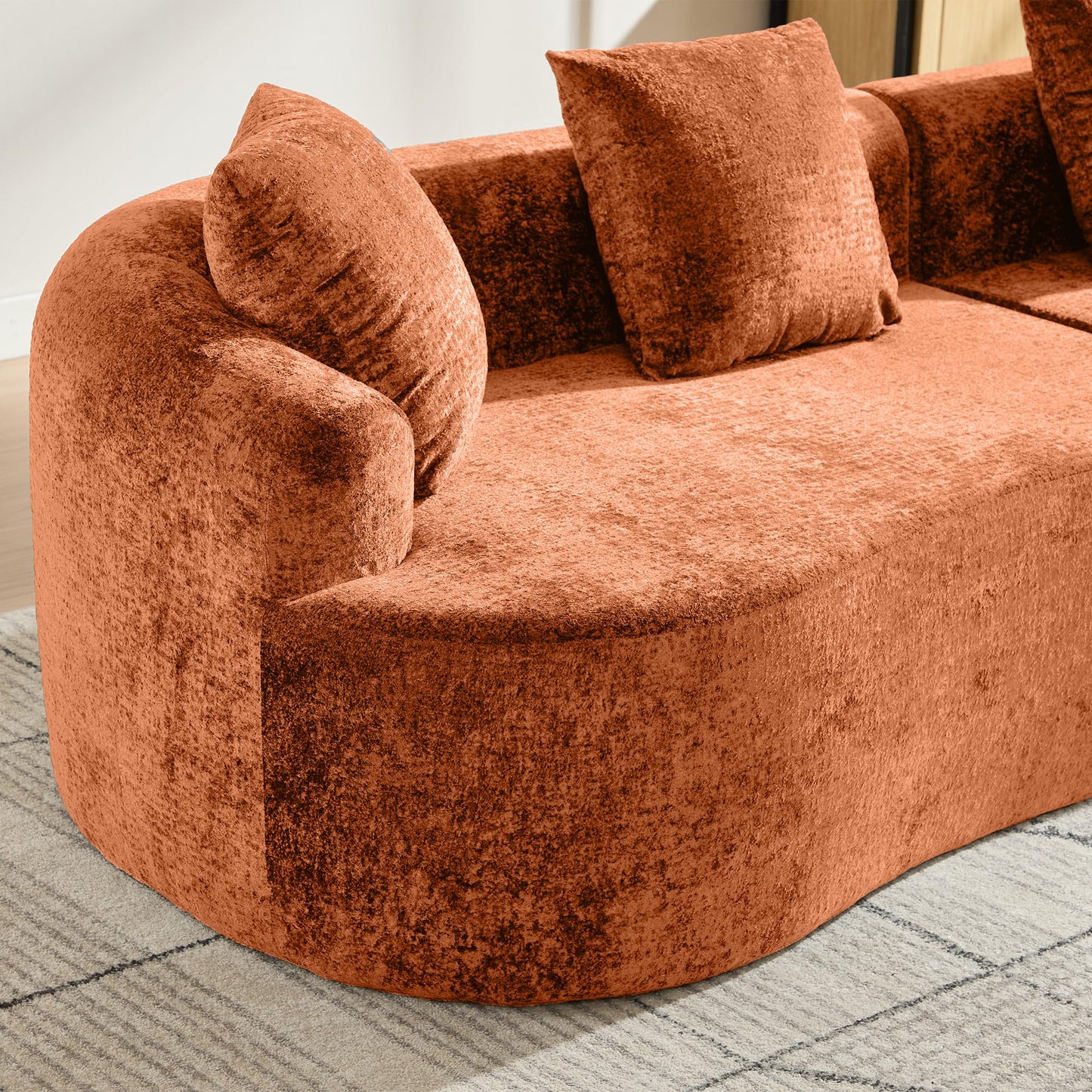 Sectional Sofa, Curved Cloud Sofa Couch, Chenille Full Sponge Chaise for Living Room, Apartment (Orange, 110 Inch)