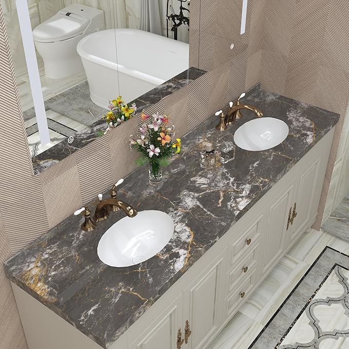 BAYYA 48"x80" Extra Wide Marble Contact Paper Grey/Gold Glossy Marble Wallpaper