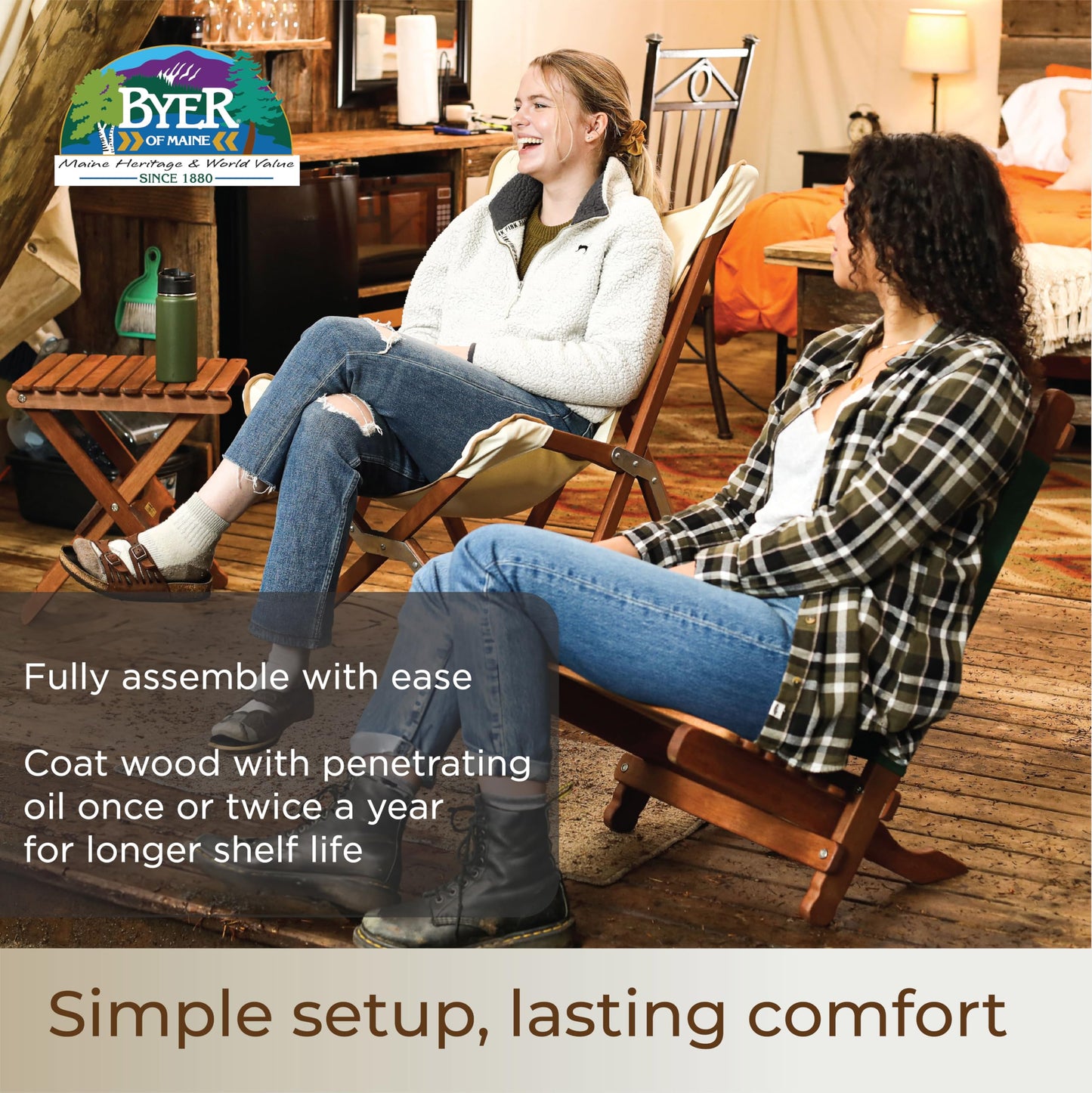 BYER OF MAINE Pangean Lounger Chair – Portable, Lightweight, Foldable Wood and Canvas Chair – Ideal for Camping, Patio, Lawn, and Beach Use in Forest Green