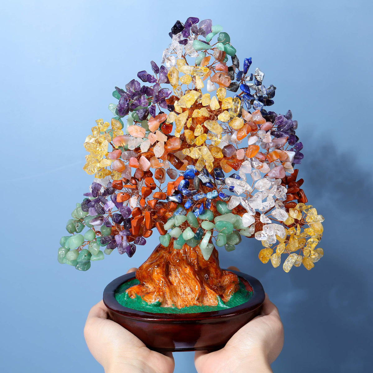 Top Plaza 7 Chakra Healing Crystal Tree 10 Inch Stone Bonsai Tree Feng Shui Good Luck Wealth Money Trees Decor Business Gift for Office Home Living Room