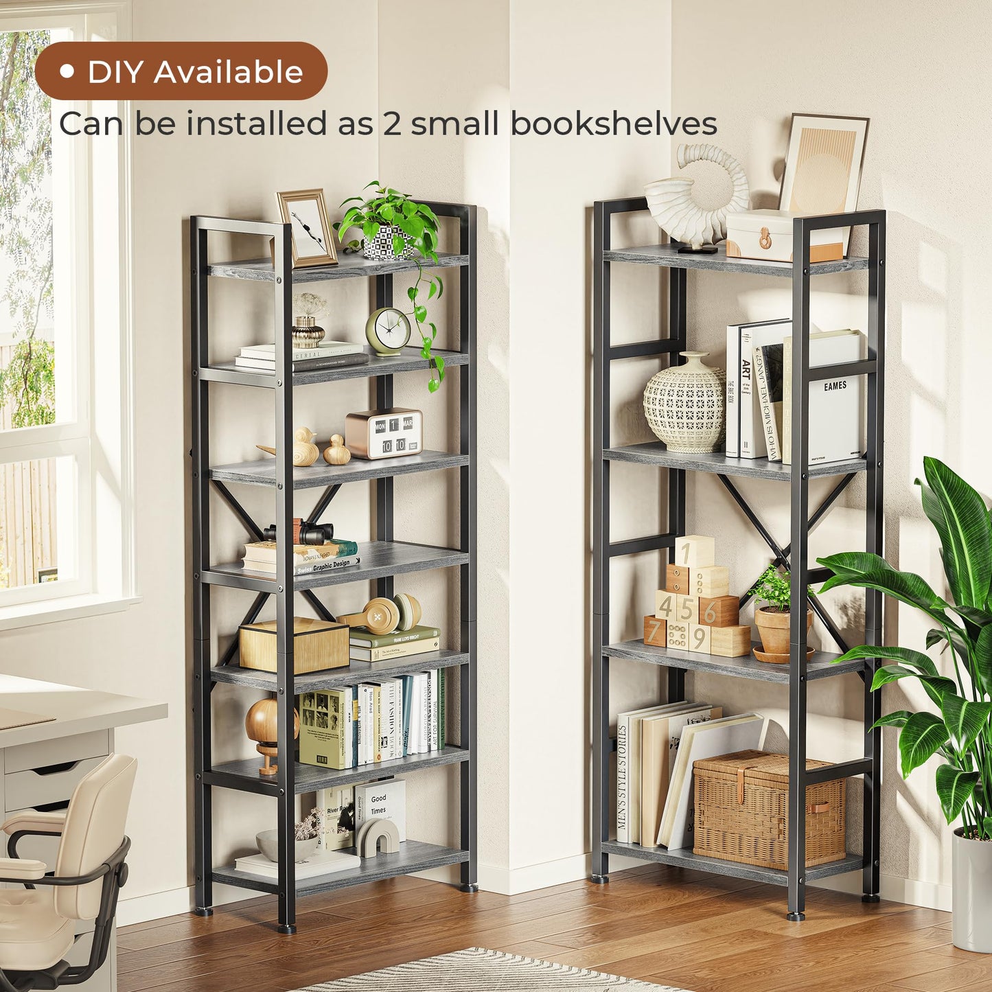 SUPERJARE Triple Bookshelf, Bookcase with 11 Open Display Shelves, Wide Book Shelf Book Case for Home & Office, 4 Tier, Grey
