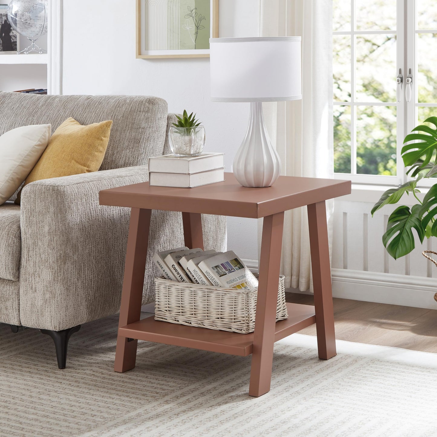 Roundhill Furniture Athens Contemporary Wood Shelf End Table in Red