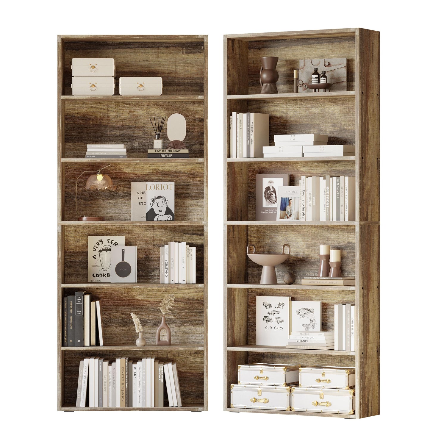 IRONCK Bookshelves and Bookcases Set of 2 Floor Standing 6 Tiers Display Storage Shelves 70 in Tall Bookcase Home Decor Furniture for Home Office, Living Room, Bed Room