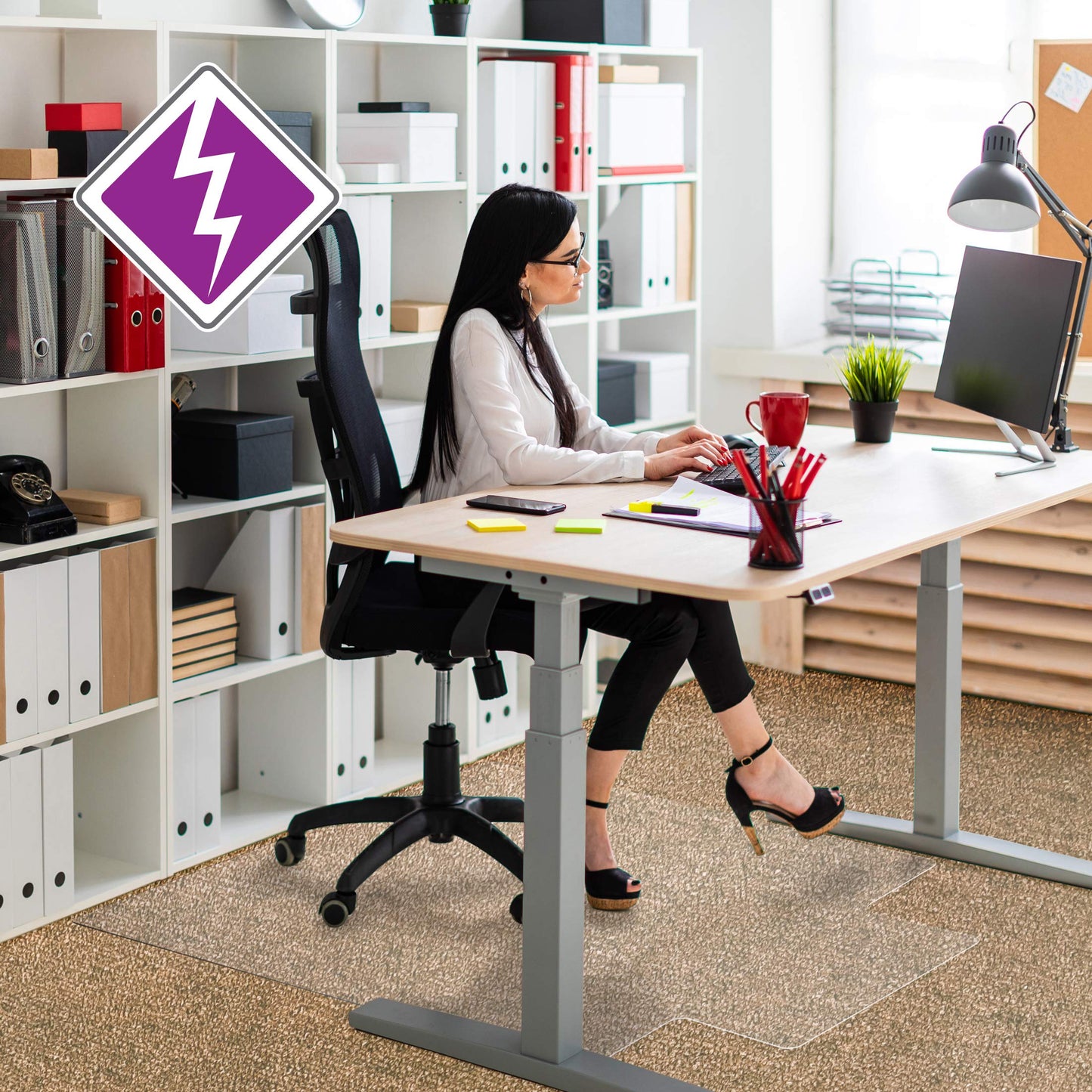 Floortex Chair Mat 45"x53", Traditional Lip Shape, Clear, for Carpet FR31341526LV - 1 Each
