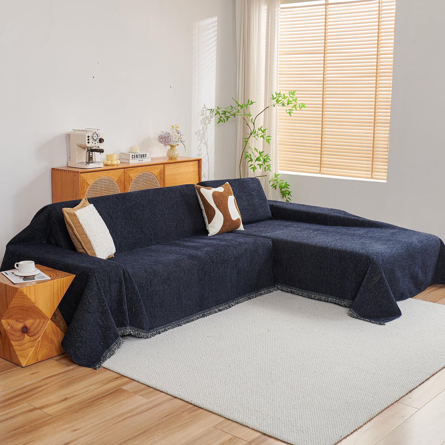 MYSKY HOME Couch Cover for Sectional Sofa, 2 Pieces Couch Covers for L Shape Sofa Cover, Furniture Protector for Pets, Kids, Sofa Slipcover for 2-3 Cushion Couch (71"x118"+71"x118", Navy Blue)