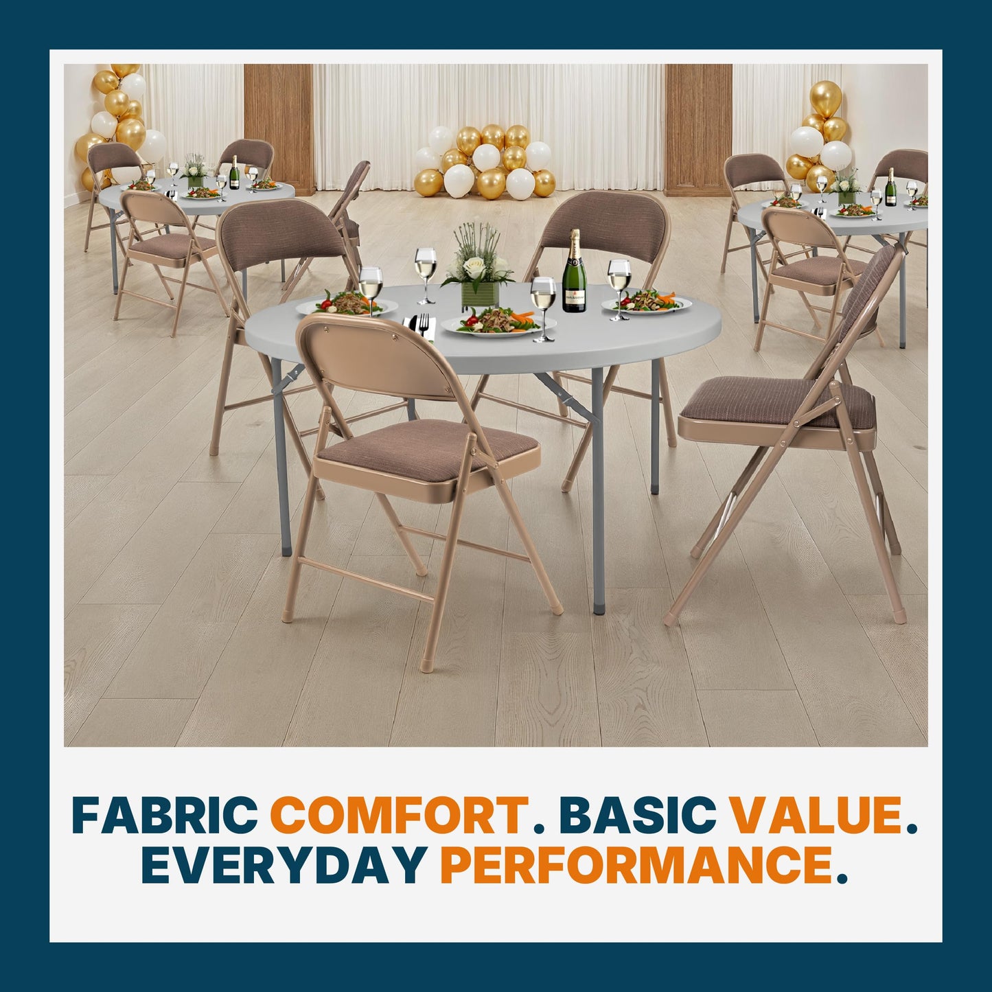 OEF Furnishings OEF970 Series Premium Fabric Padded All Steel Folding Chairs, Comfort Cushioned Seat & Back for Meeting Office Training Rooms (4-Pack, Cosmic Brown)