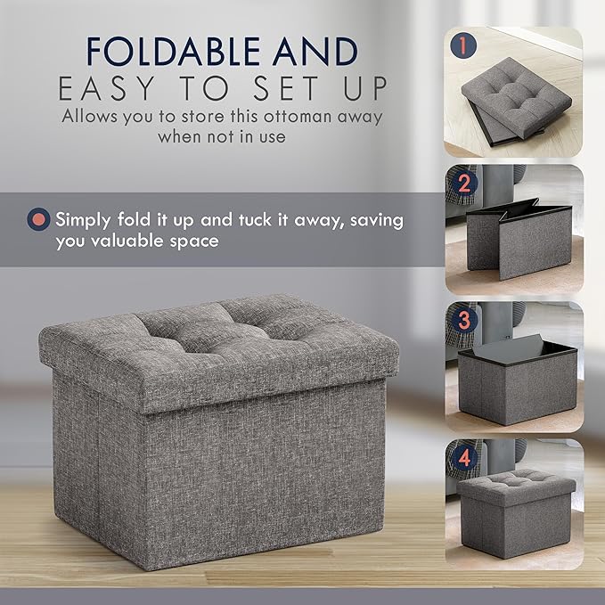 Ornavo Home Small Storage Ottoman, Foldable Collapsible Rectangle Linen Ottoman