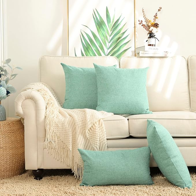 Stellhome Burlap Throw Pillow Covers Solid Farmhouse Linen Pillowcase
