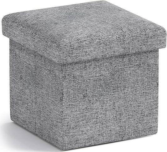 Ornavo Home Small Storage Ottoman Foldable Collapsible Cube Square Linen