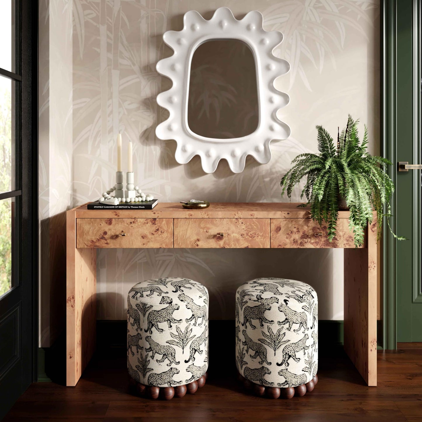 Tov Furniture Dex Taupe Leopard Jacquard Ottoman