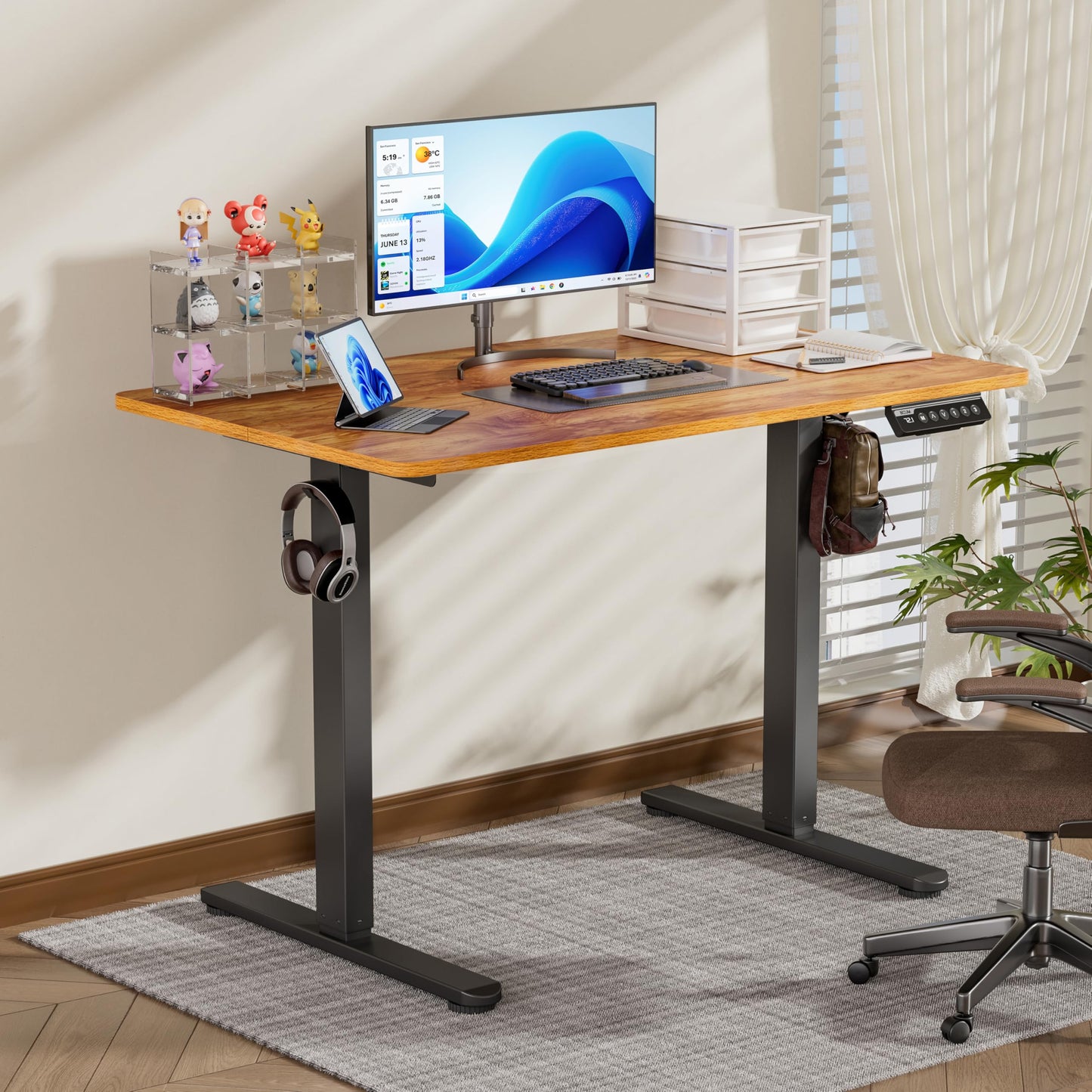 BIZUM 40x24 Inch Electric Standing Desk with Memory Presets, Quiet Motor Height Adjustable Stand Up Desk for Home Office & Gaming, Ergonomic Sit Stand Workstation，Light Rustic Brown