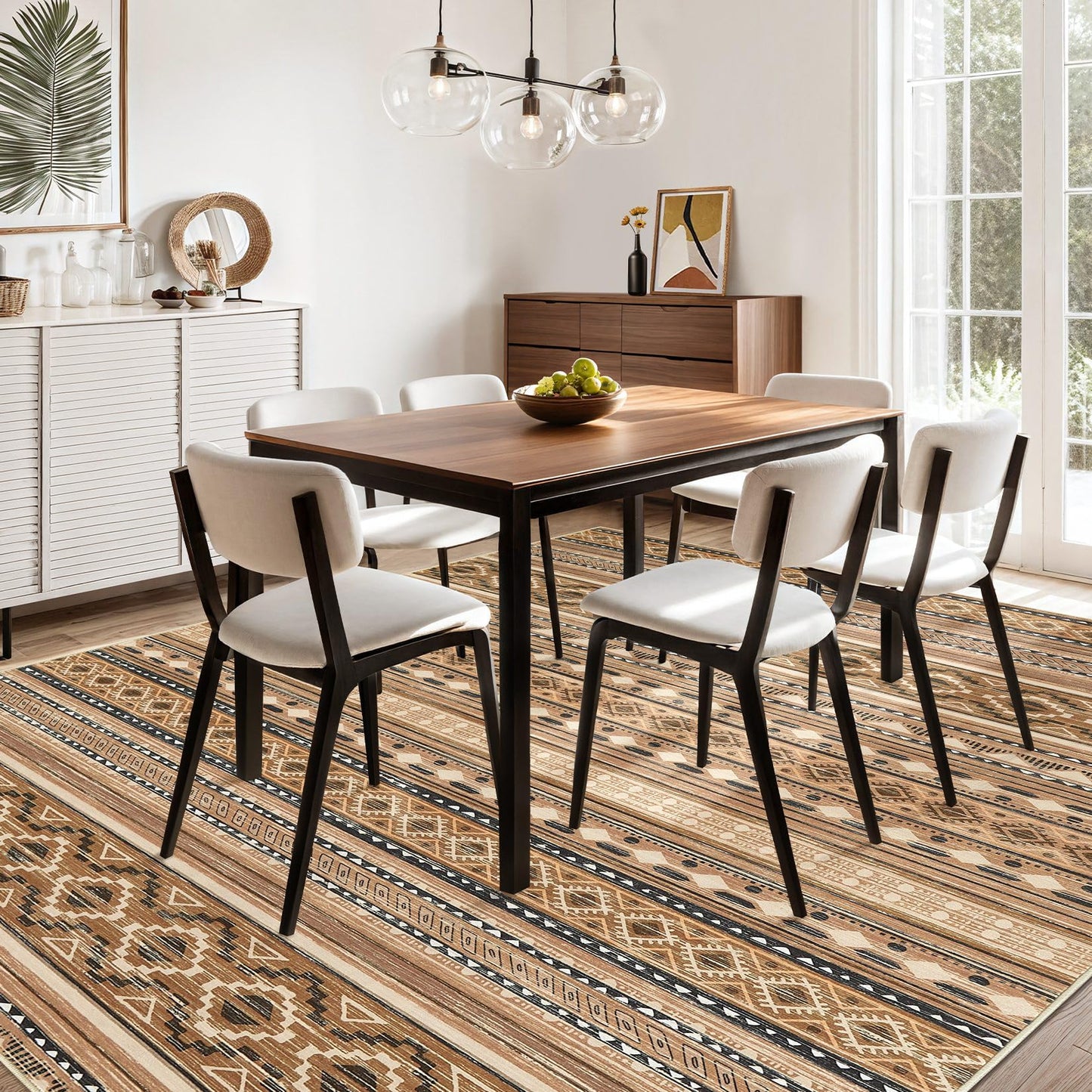 cotiled 5x7 Area Rugs Living Room Rug: Washable Boho Rugs with Non Slip Backing Large Soft Indoor Stain Resistant Carpet for Bedroom Farmhouse Dining Room Lightweight Home Decor Brown/Beige