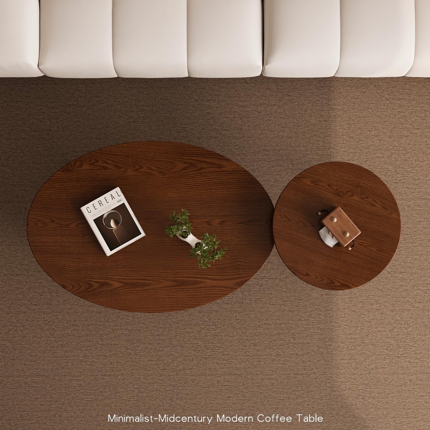 Semjar 2 Pcs Small Oval Coffee Table,31.5" Retro Walnut Coffee Tables Nesting Tables Set,Easy Assembly Mid Century Modern Coffee Tables for Living Room Office,Coffee Table and End Table Sets