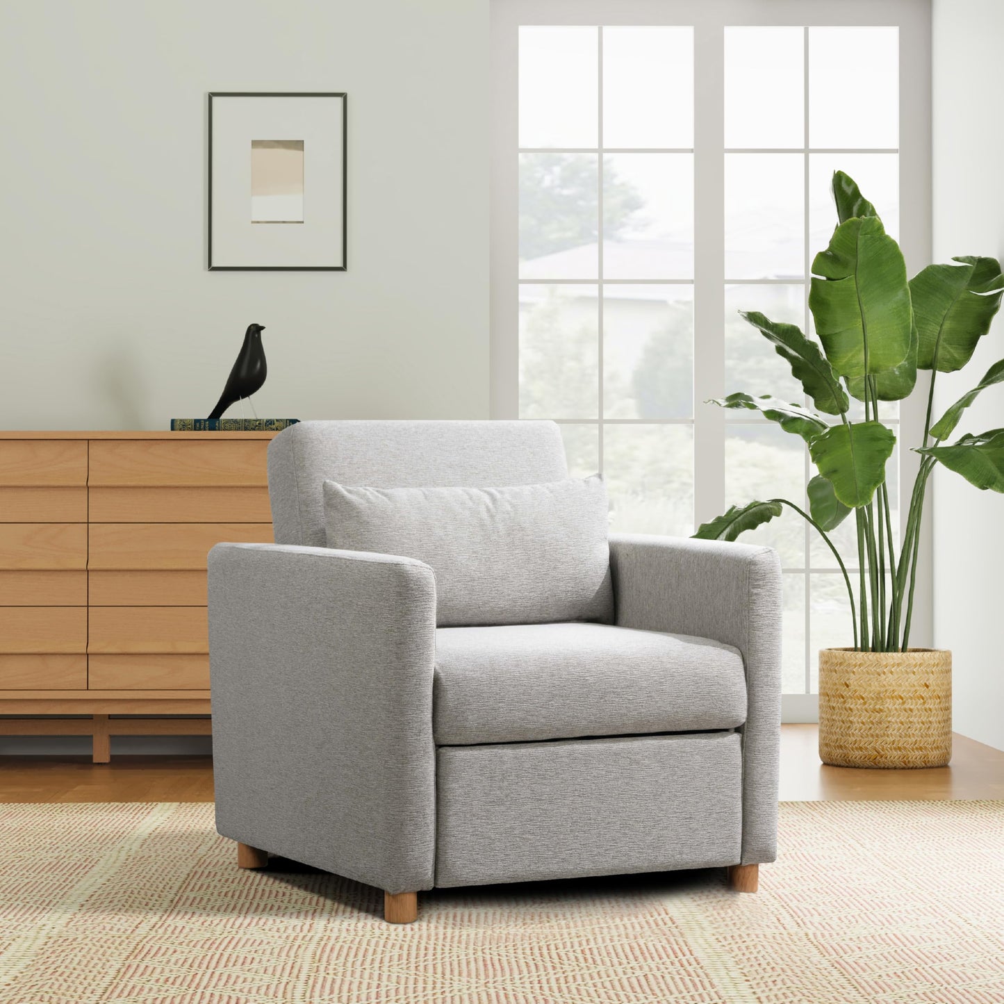 Serta® Corwin 36" Convertible Accent Chair, Dreamcoil® Comfort, FingerGuard® Pinch Point Protection, Woven Polyester Fabric, Light Gray