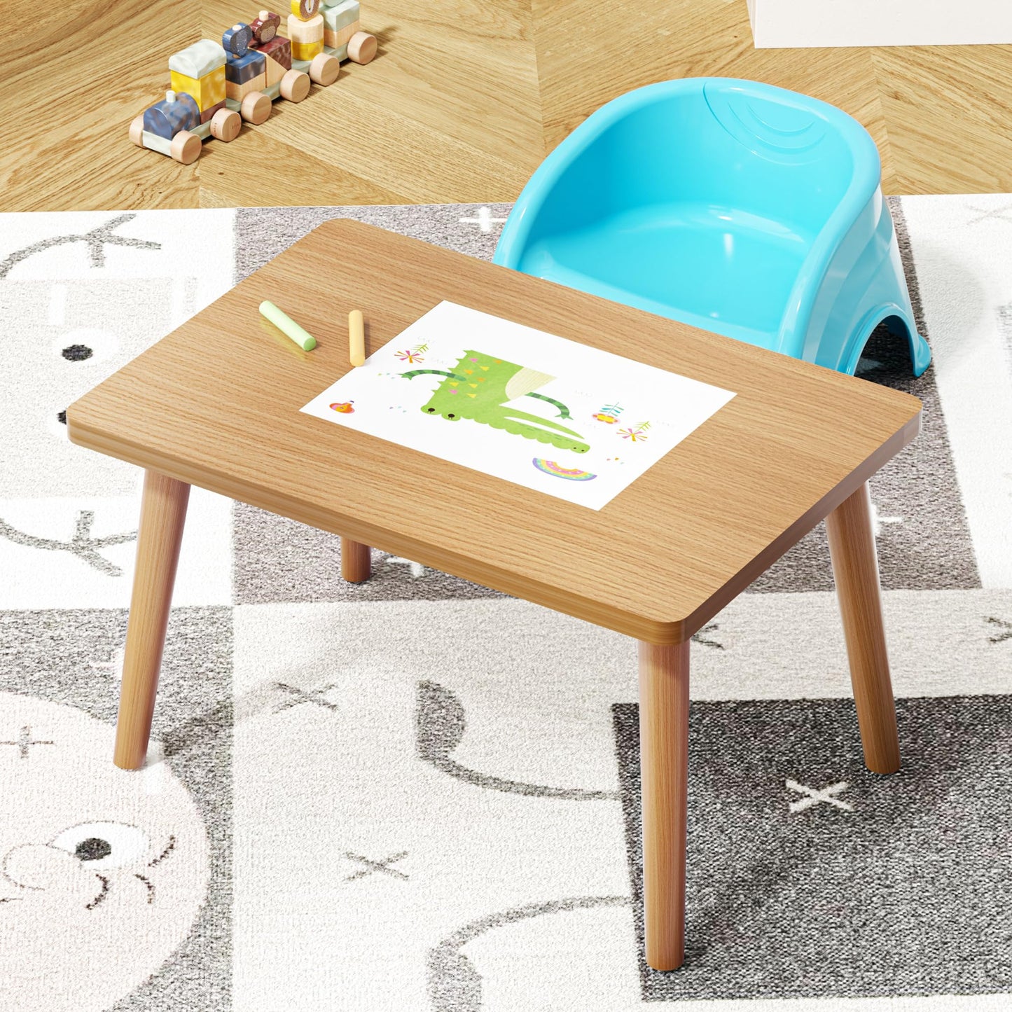 Coffee Table Low Table with 4 Solid Wood Leg, Floor Table Desk for Sitting on The Floor, Small Coffee Table for Small Space, Japanese Side Table for Living Room Apartment Home, Rectangle Brown