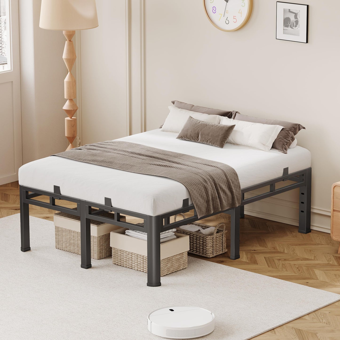 Anyroom Bed Frame Queen Size 24 Inch Tall, Double Layer Heavy Duty Metal Platform 4000 lbs Capacity, Bed Frames with Headboard Holes，Round Corner Legs, Mattress Slide Stopper, Easy Assembly