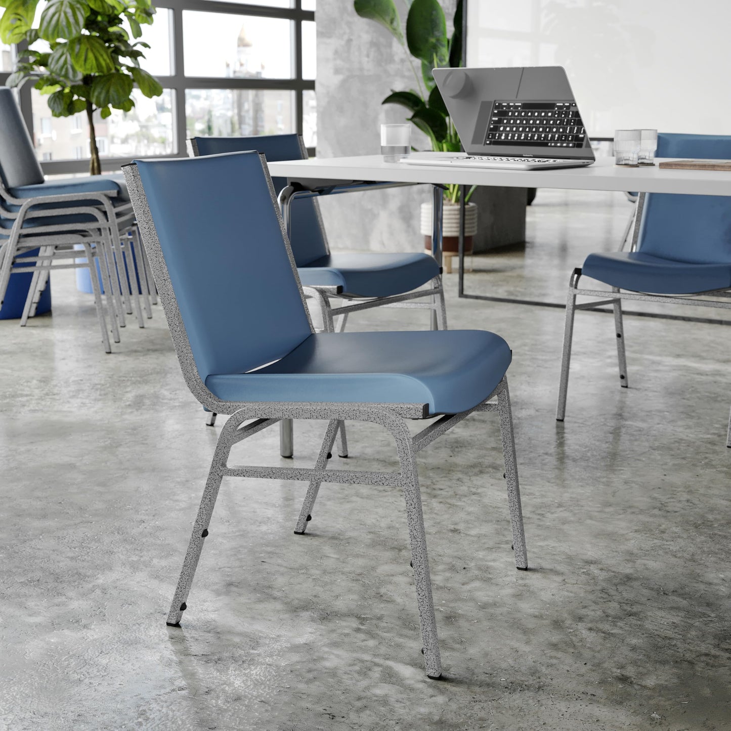 Flash Furniture Hercules Heavy-Duty Vinyl Lobby Chair with Ganging Bracket and Cushioned Seat, Stacking Chair for Waiting Rooms/Offices, Navy