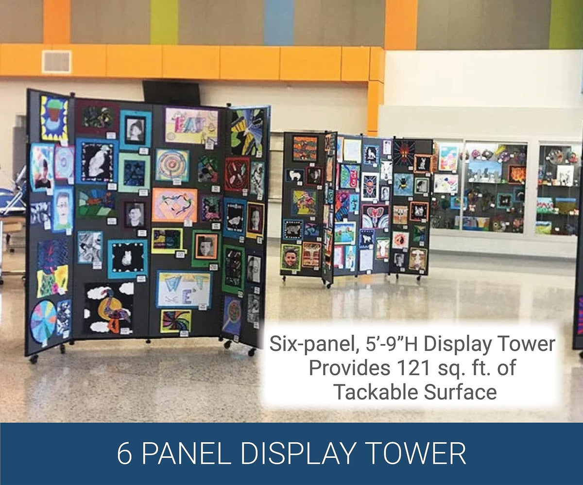 Screenflex Display Towers, Portable Wall Divider Boards for Art Show Partitions, Classroom Panels and Offices - 5'9”H x 6'2"W - 6 Panels - Desert Fabric