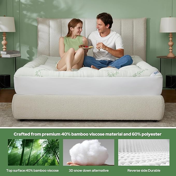 BEDLORE Twin XL Mattress Topper Viscose Derived from Bamboo, Thick Pillow Top