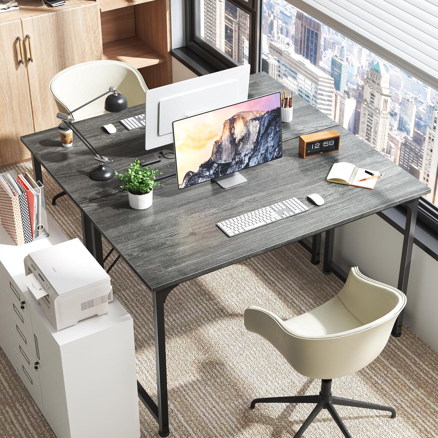 Huuger Computer Desk, 48 Inch Office Desk, Gaming Desk with Storage, Writing Desk Work Desk for Home Office, Study, Modern Simple Desk, Large Legroom, Metal Frame, Grey