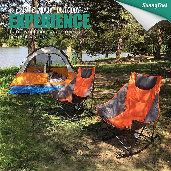 SUNNYFEEL Oversized Heated Rocking Camping Chair 2 Pack, Fully Padded Patio