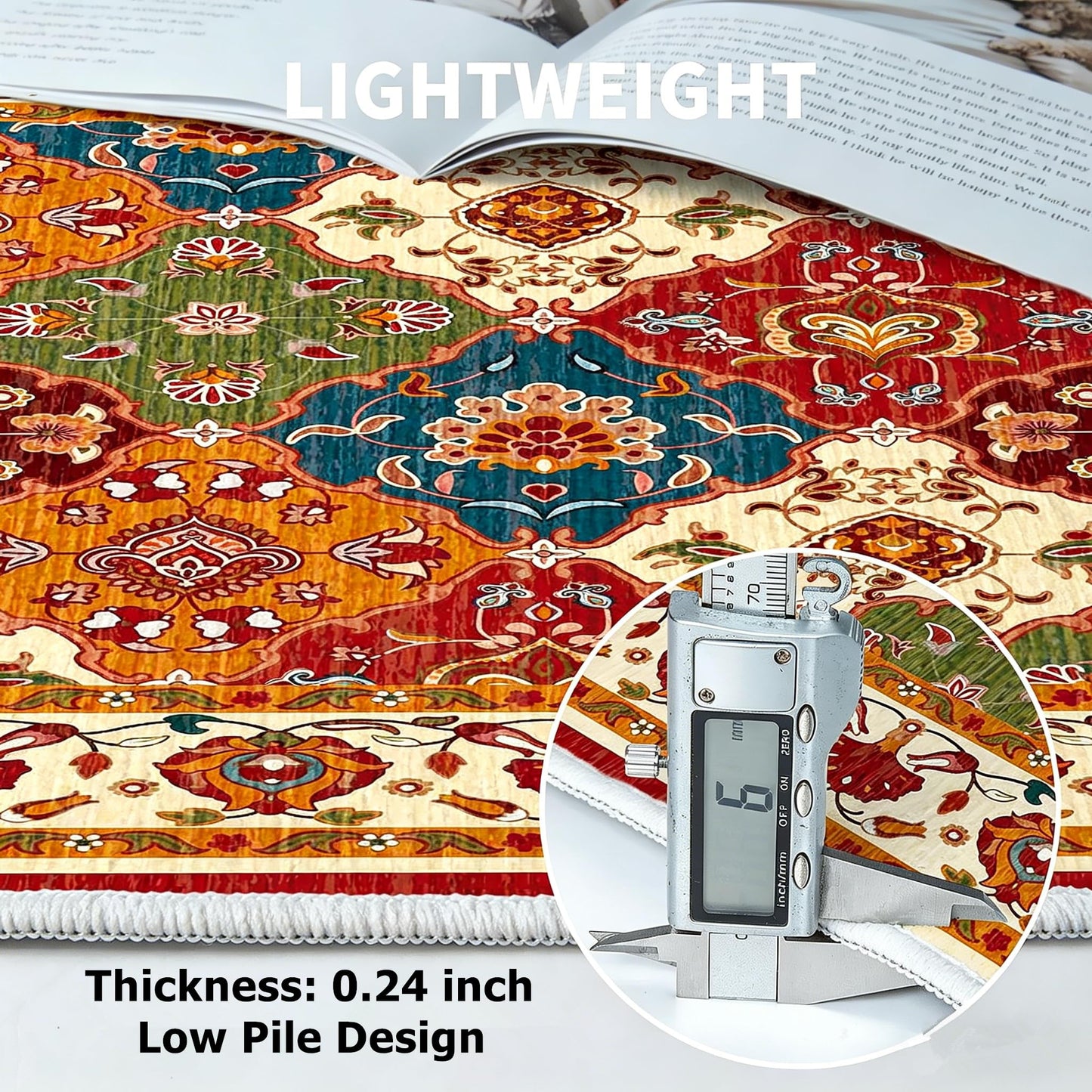 UKELER Nursery Rugs 5x7, Machine Washable Foldable Boho Floral Area Rugs, Non Slip Durable Low Profile Accent Rug for Kids Playroom Bedroom Living Room Dinning Room Dorm Office Hotel Farmhouse, Beige