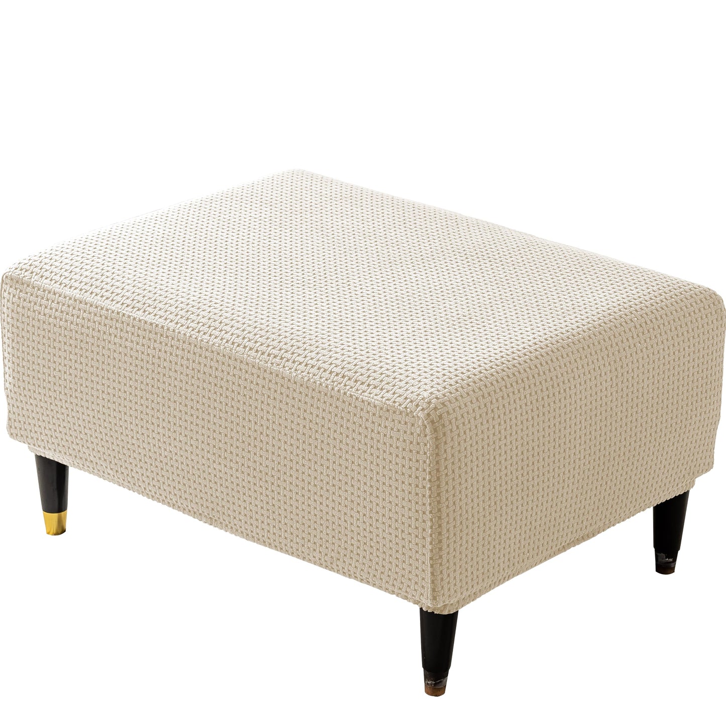 KaviKon Ottoman Cover Slipcover Rectangle Fit Length 25"-30" Stretch Foot Stool Slip Cover, Footrest Slipcovers Protector with Elastic Band, Ottoman Cover Removable Washable(Small,Grid Weave White)