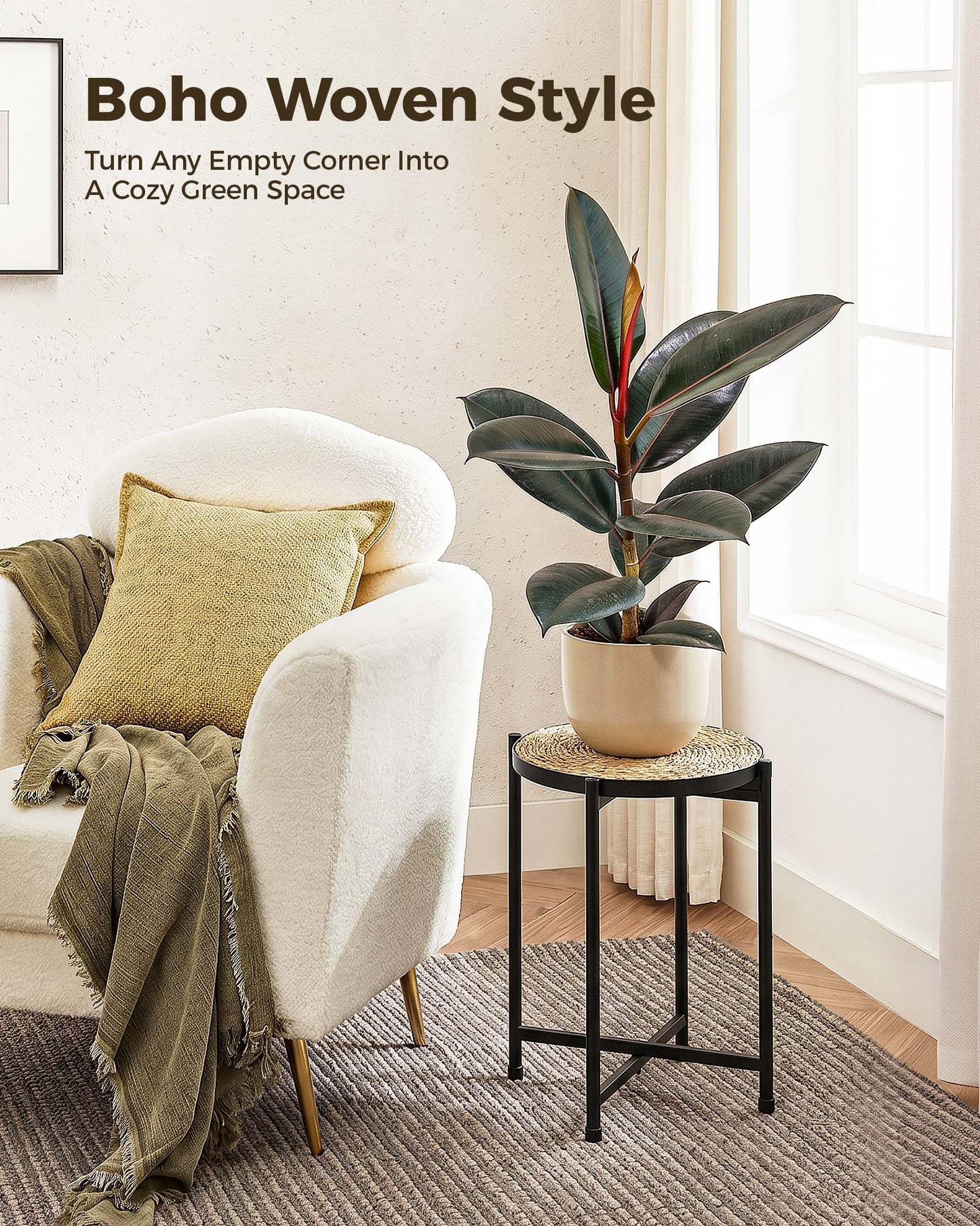 Bamworld Indoor Plant Stand Tall Plant Table Corner Plant Stool Boho Small Plant Holder Single Flower Stand for Large Plants Decor Pot Stand for Living Room Bedroom Balcony