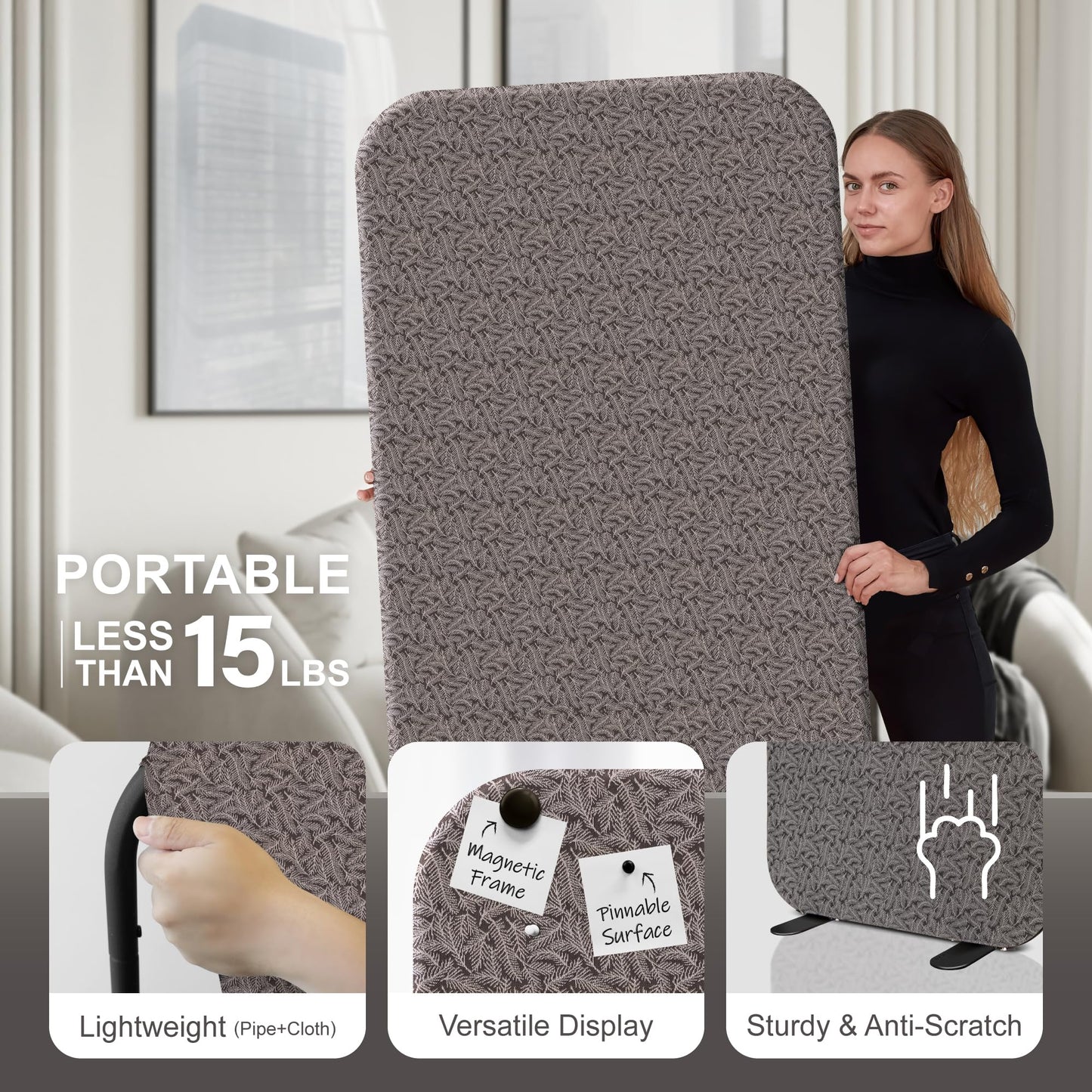 DECOLAB Standing Room Divider, Space Privacy Partition, Portable Wall Panel for Studio Apartment, Home, Classroom, Office, Scratch Resistance, 29"x65", Nocturne