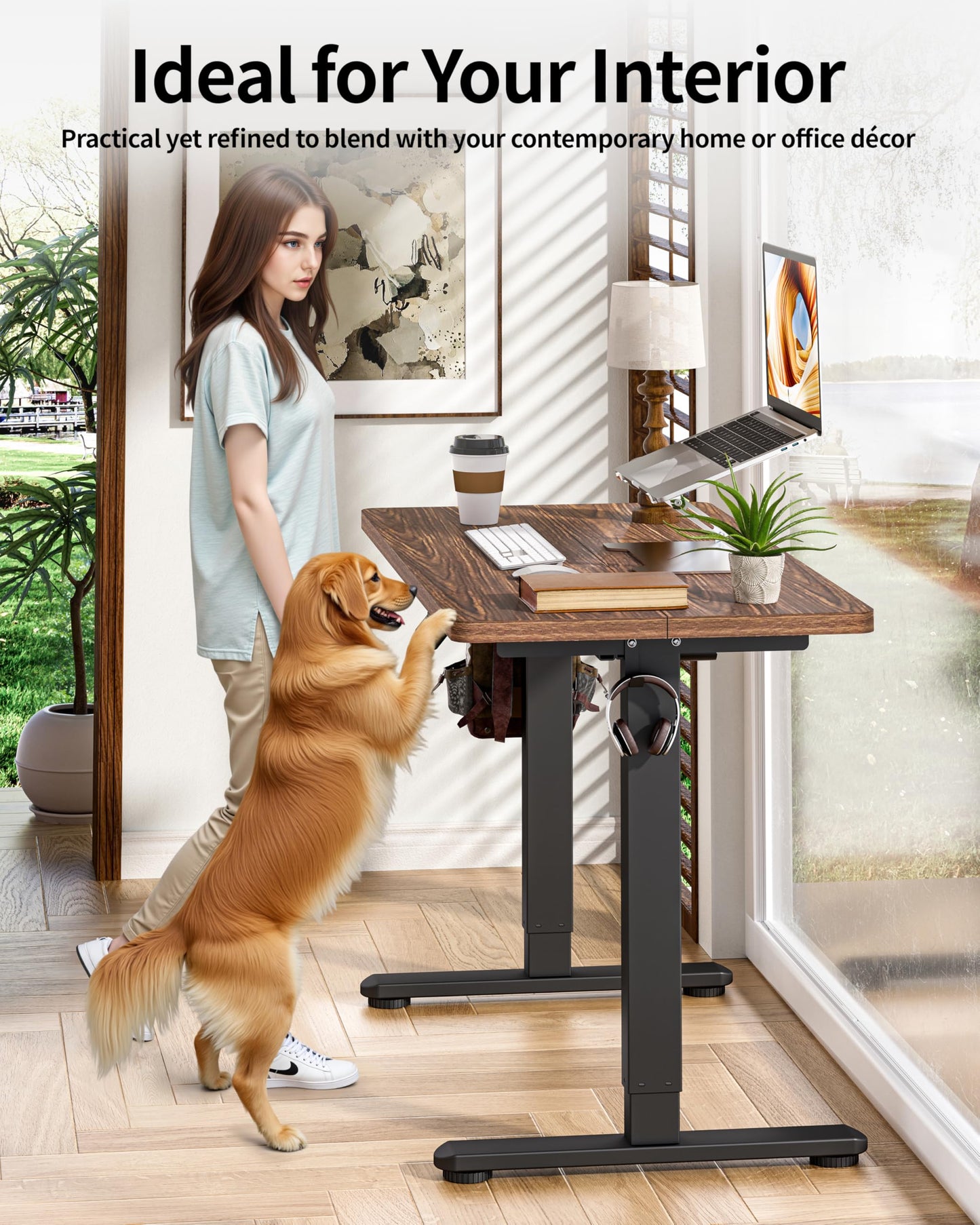 BIZUM Standing Desk Electric Adjustable Computer Desk-Stand up Desk Office Gaming Home Office Memory Desks 48x24 inches Wild Walnut