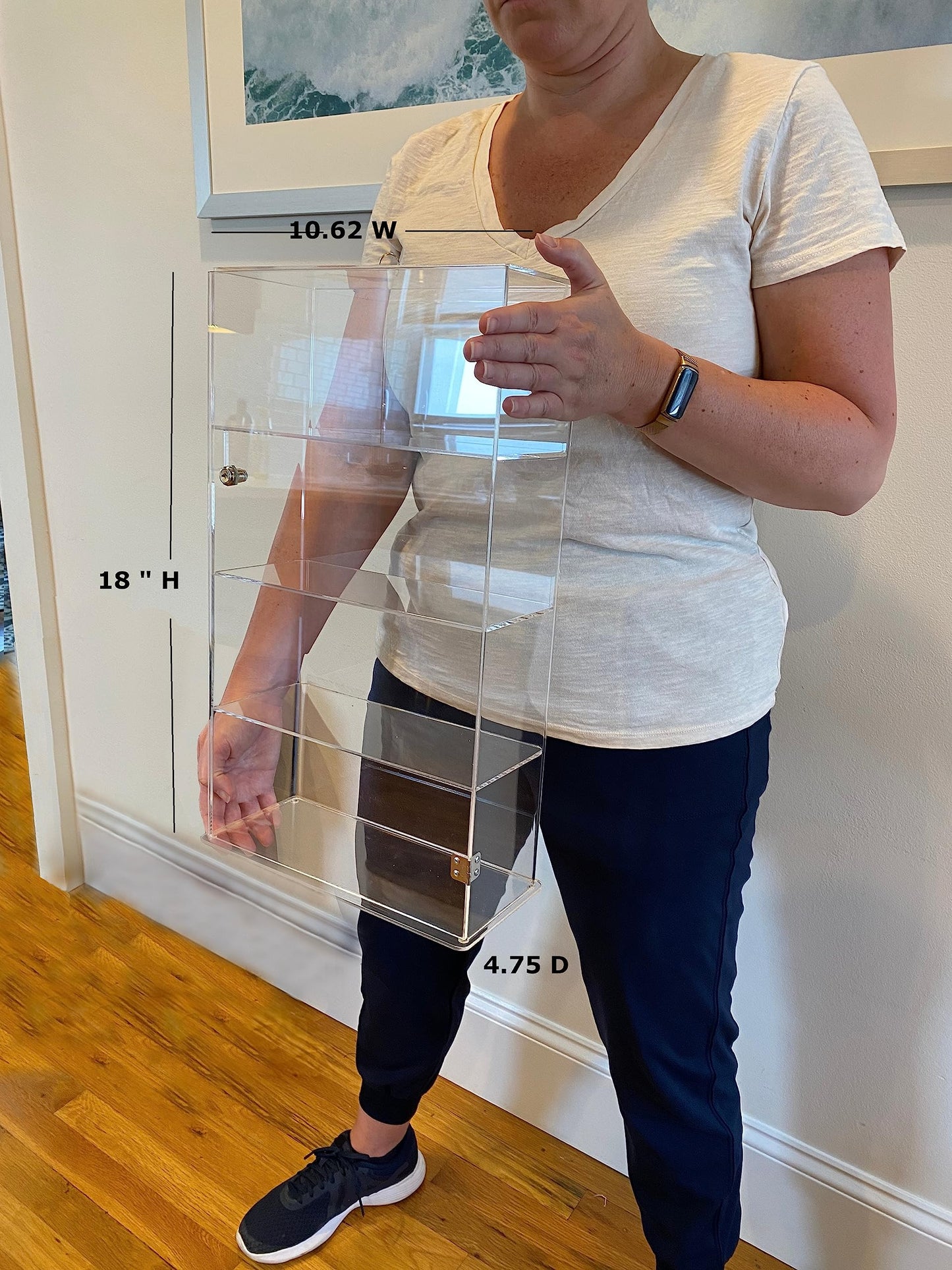 4 Tier Transparent Acrylic Display Case with Lock,Clear Show Case for Collectible, Vertical Curio,See-Through Locking Cabinet,Dustproof Protection 10.25 x 4.25 x 18.25 Inches