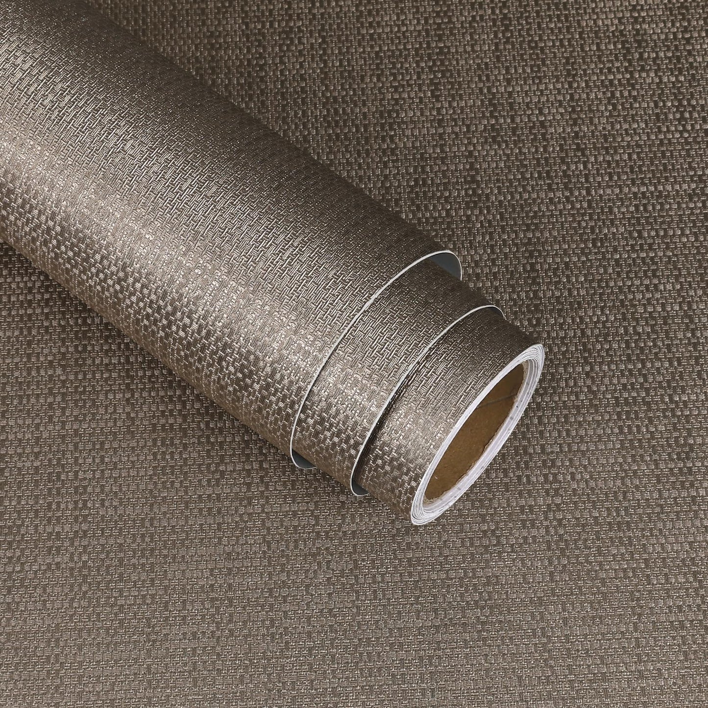 VaryStyle Luxury Brown Gold Grasscloth Peel and Stick Wallpaper Textured Grass Cloth Wallpaper for Bedroom Bathroom 15.7"x118" Removable Waterproof Vinyl Brown Contact Paper for Furniture Shelf Liner