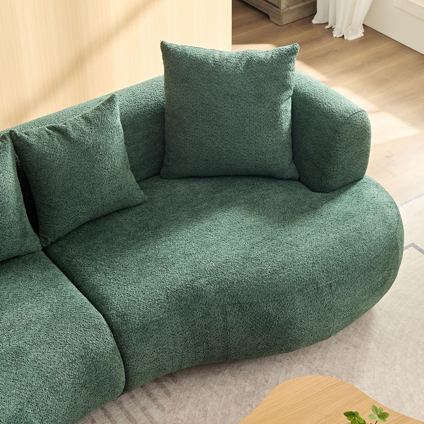 BBTJOINT Curved Bubble Sofa for Living Room, Minimalist deep sette,Curve loveseat, Boucle Fabric Upholstery, 103'' Sectional Couch,Green