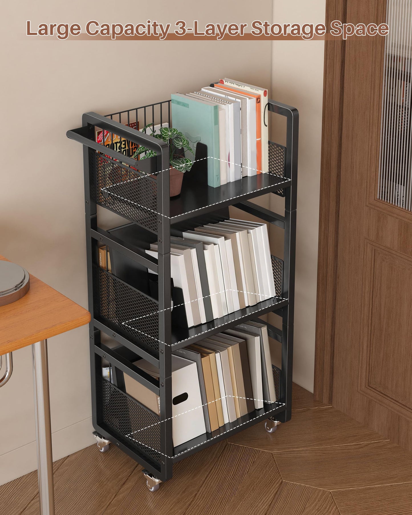 UMDONX Book Cart Heavy Duty Double-Sided with Silent Wheels & 3 Magnetic Book Supports Rolling Bookshelf Library Book Truck for Home, Office, or School