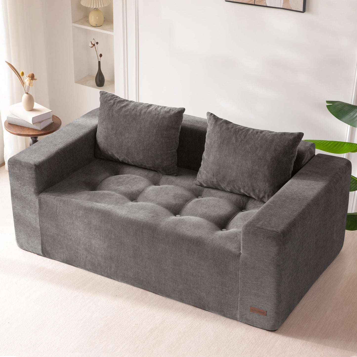 MAXYOYO Modular Sofa Couch, 61" Loveseat Boneless Cloud Couch with Deep Seat, Chenille Upholstered Living Room Comfy Sofa Chair for Living Room, No Assembly Required, Light Grey