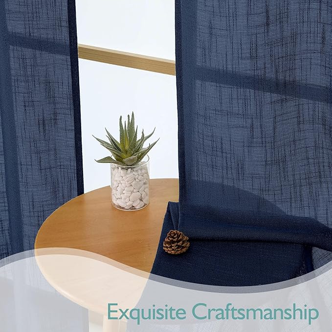Chyhomenyc Extra Long Navy Blue Semi Sheer Curtains 108 Inches Long 2 Panels Set