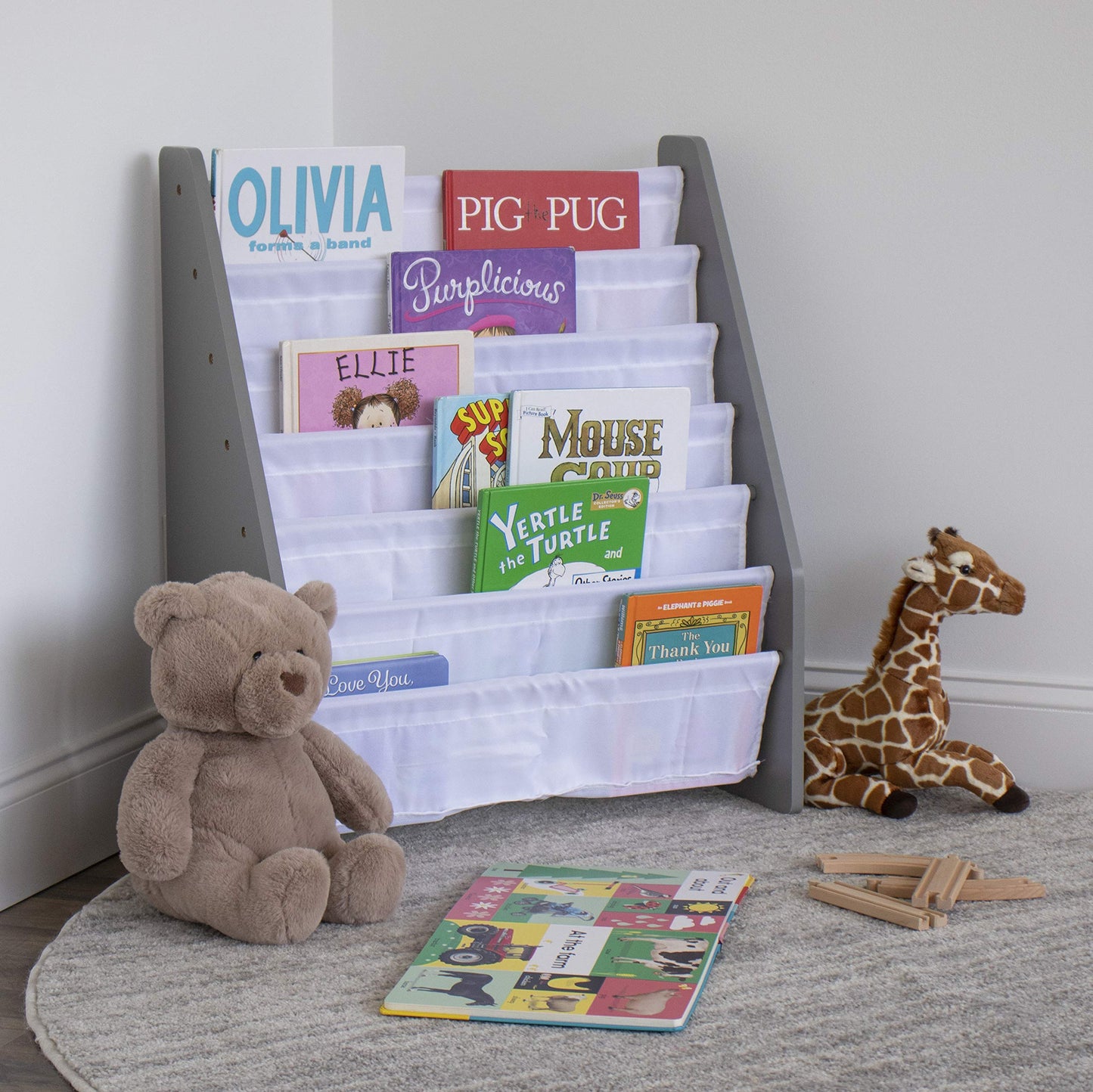 Humble Crew Kids Bookshelf, 6-Tier Front-Facing Book Display Organizer, Montessori Toddler Bookcase for Playroom, Bedroom & Reading Corner, Grey/White