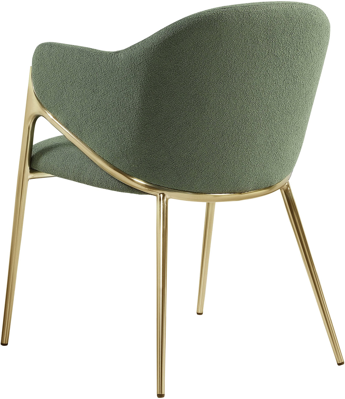 Meridian Furniture 559Green-C Nial Collection Modern | Contemporary Dining Chair with Rich Green Boucle Fabric, Iron Frame in Brushed Brass Finish, 22.5" W x 24.5" D x 31.5" H, Green, Set of 2