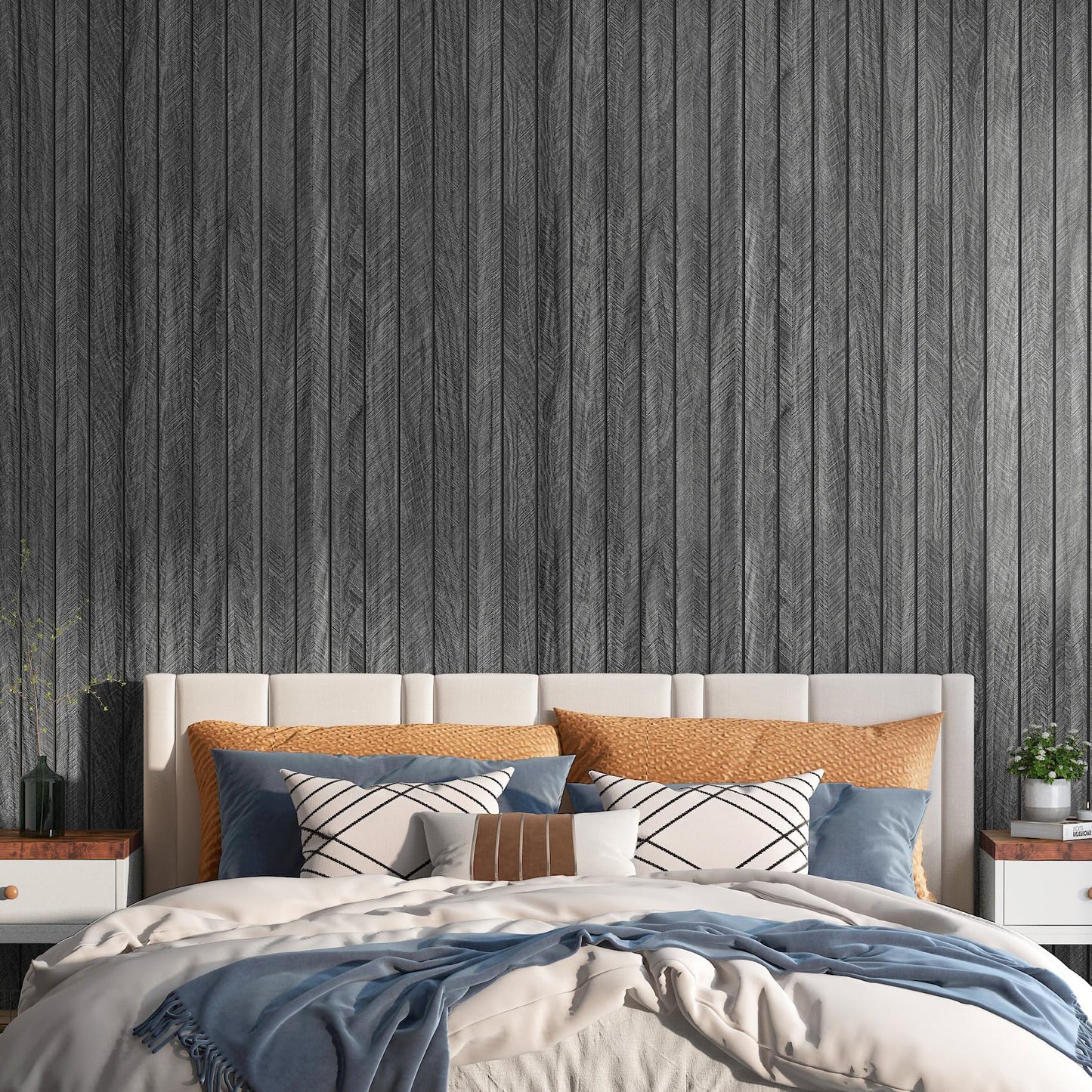 YENHOME 24"X200" Faux Wood Slat Wall Panel Peel and Stick Wood Panels for Bedroom Self Adhesive Black Wooded Slat Textured Soundproof Wall Panels for Interior Decor Ceilings Office Studio 3D Foam
